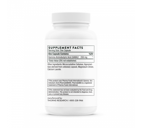 Гамма-аминомасляная кислота (ГАМК), PharmaGABA-250, Thorne Research, 60 капсул