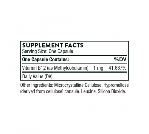 Витамин B12 Метилкобаламин, Vitamin B12 as Methylcobalamin, Thorne Research, 60 капсул