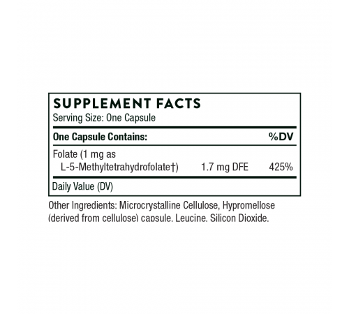 Метилфолат (Фолиевая кислота), 5-MTHF 1 mg, Thorne, 60 капсул