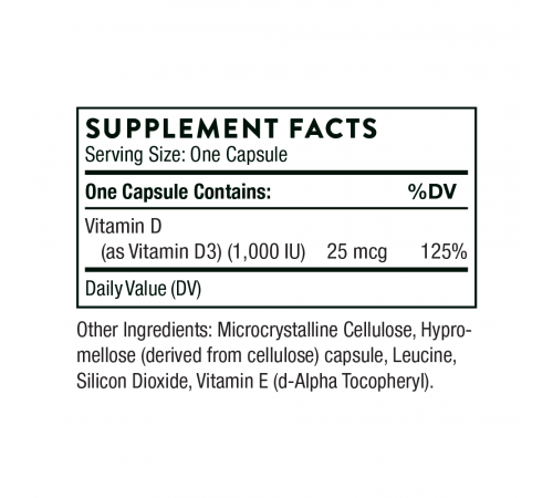 Витамин Д3 1000 МЕ, Vitamin D-1000 IU, Thorne Research, 90 капсул