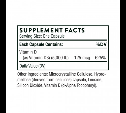 Витамин Д3 5000 МЕ, Vitamin D-5000 IU, Thorne Research, 60 капсул