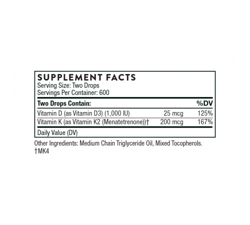 Витамин Д/К2, Vitamin D/K2, Thorne Research, 1 жидкая унция (30 мл)