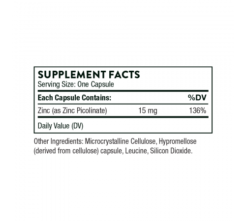Пиколинат Цинка 15 мг, Zinc Picolinate 15mg, Thorne, 60 капсул