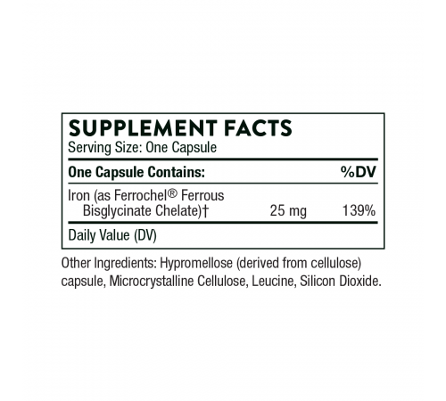 Бисглицинат железа, Iron Bisglycinate, Thorne Research, 60 капсул