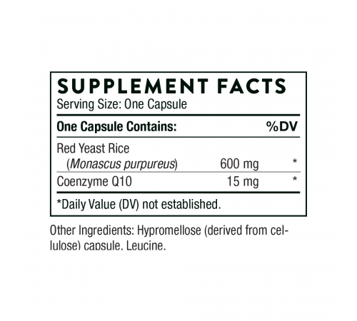 Красный рис и коэнзим Q10, Red Yeast Rice + CoQ10, Thorne, 120 капсул