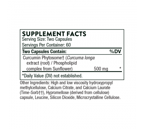 Комплекс с куркумином, Curcumin Phytosome (Meriva 500-SF), Thorne, 120 капсул