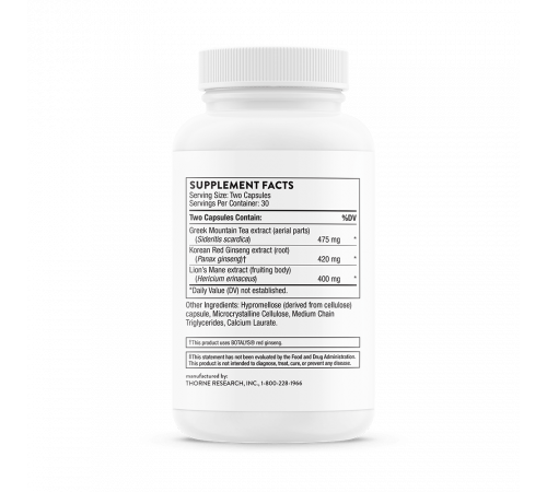 Комплекс женьшеня с горным чаем и львиной гривой, Ginseng Plus with Lion's Mane, Thorne, 60 caps