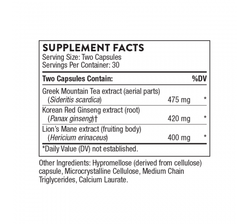 Комплекс женьшеня с горным чаем и львиной гривой, Ginseng Plus with Lion's Mane, Thorne, 60 caps