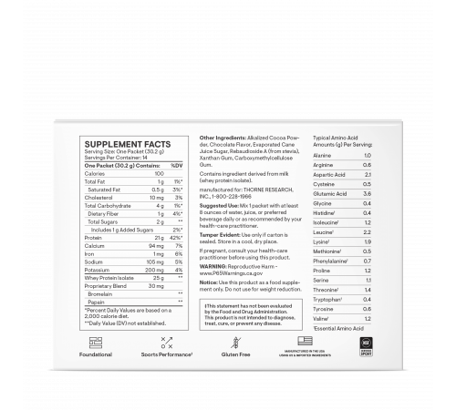 Изолят сывороточного протеина в пакетиках, Whey Protein Isolate, Chocolate, 14 пакетиков, Thorne, 30.2 г