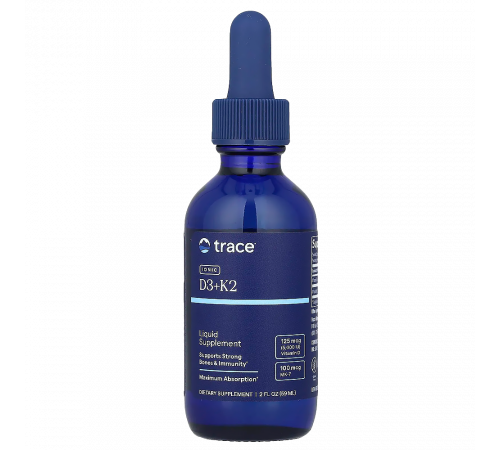 Ионный D3 + K2, Ionic D3+K2, 125 mcg D3 + 100 mcg MK-7, Trace Minerals, 59 ml