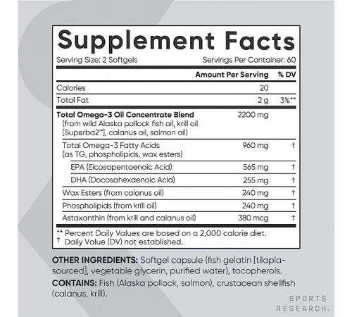 Комплекс Омега-3 1100 мг, Total Omega-3, Sports Research, 120 штук в капсулах