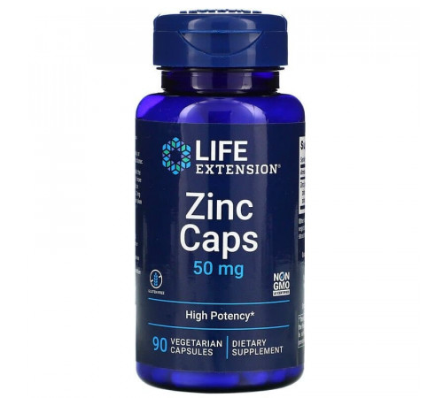 Цинк 50 мг, Zinc caps 50 mg, Life Extension, 90 капсул