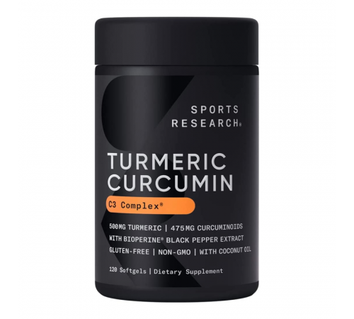 Комплекс с Куркумином с Биоперином, Turmeric Curcumin C3 Complex 500 mg, Sports Research, 120 капсул