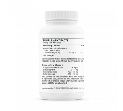 Витамин-Е, Ultimate-E, Thorne, 60 капсул