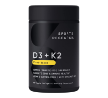 Витамин Д3+К2 5000 МЕ, Vitamin D3+K2 5000 IU, Sports Research, 60 капсул