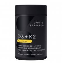 Витамин Д3+К2 5000 МЕ, Vitamin D3+K2 5000 IU, Sports Research, 60 капсул