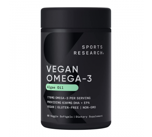 Вегетарианская Омега-3 630 мг, Vegan Omega-3 630 mg, Sports Research, 60 капсул