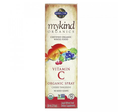 Органический спрей с витамином С, вишня и мандарин, MyKind Organics, Garden of Life, 2 жидкие унции (58 мл.)