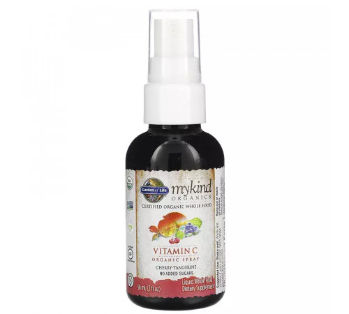 Органический спрей с витамином С, вишня и мандарин, MyKind Organics, Garden of Life, 2 жидкие унции (58 мл.)