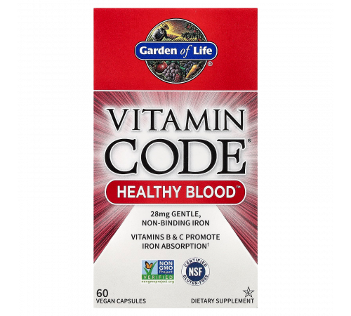 Комплекс для поддержки кроветворения, Vitamin Code Healthy Blood, Garden of life, 60 капсул