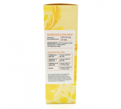 Витамин Д, Vitamin D3, PURE+S, 50 ml