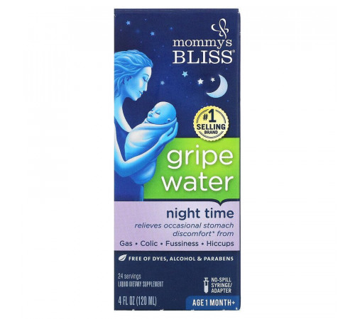 Вода от колик во время сна, Gripe Water Night Time, Mommy's Bliss, 120 мл