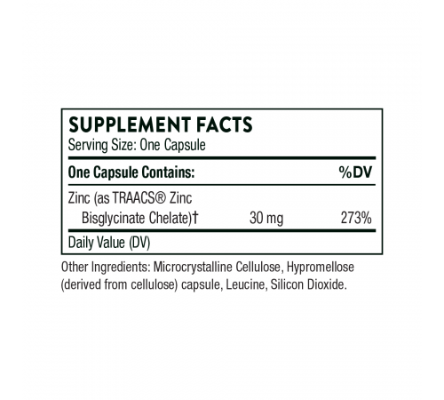 Бисглицинат цинка 30 мг, Zinc Bisglycinate 30 mg, Thorne Research, 60 капсул