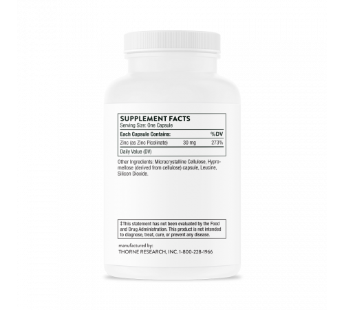 Пиколинат цинка 30 мг,  Zinc Picolinate 30 mg, Thorne, 180 капсул