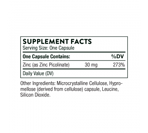 Пиколинат цинка 30 мг,  Zinc Picolinate 30 mg, Thorne, 180 капсул