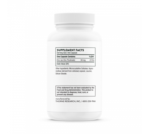Пиколинат Цинка 30 мг, Zinc Picolinate, Thorne Research, 60 капсул