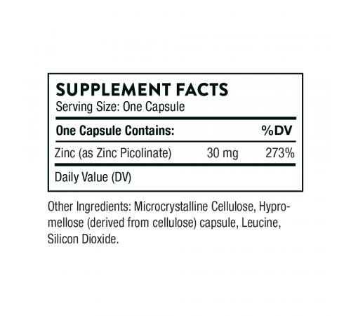 Пиколинат Цинка 30 мг, Zinc Picolinate, Thorne Research, 60 капсул