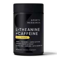 L-теанин и кофеин с маслом MCT 200 мг, L-Theanine and Caffeine, Sports Research, 60 капсул
