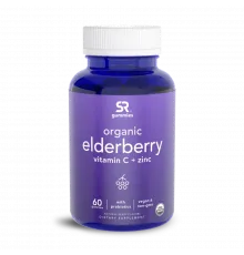 Комплекс Бузины 150 мг + Витамин C, Цинк и Пробиотики, Elderberry Gummies 150mg + C, Zn & Probiotic Organic, Sports Research, 60 жевательных капсул