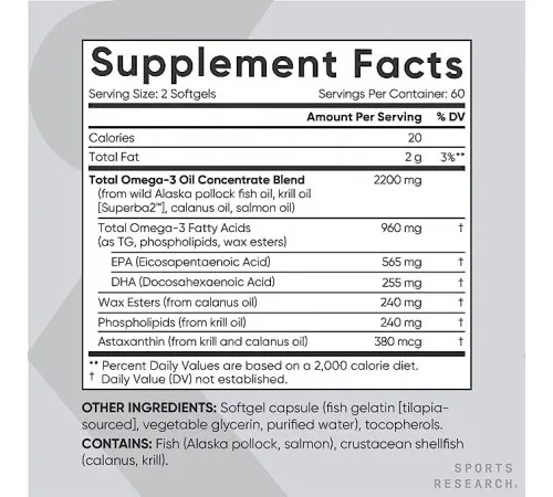 Комплекс Омега-3 1100 мг, Total Omega-3, Sports Research, 120 штук в капсулах